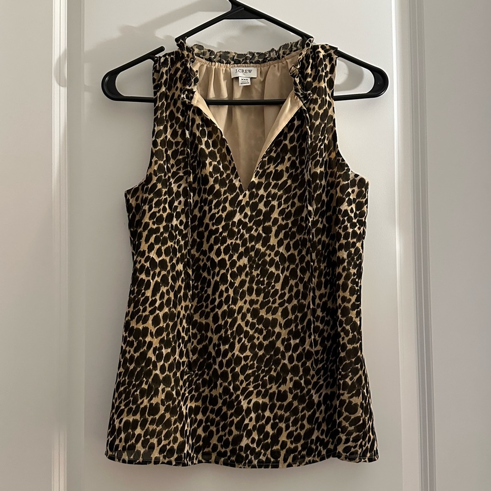 J. Crew Factory Sleeveless Animal Print Blouse Tan Black APL121 XXS